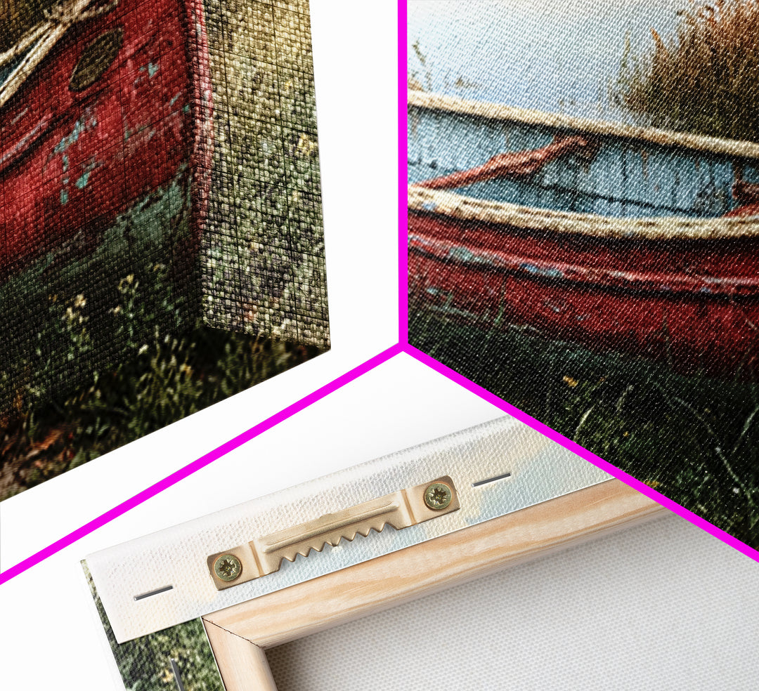 Old Canoe Pulled Onto a Lake Shore Framed Canvas Print, Rustic Art, Home Decor, Farmhouse Decor, Rustic, Living Room Decor, RUS-2x1-40