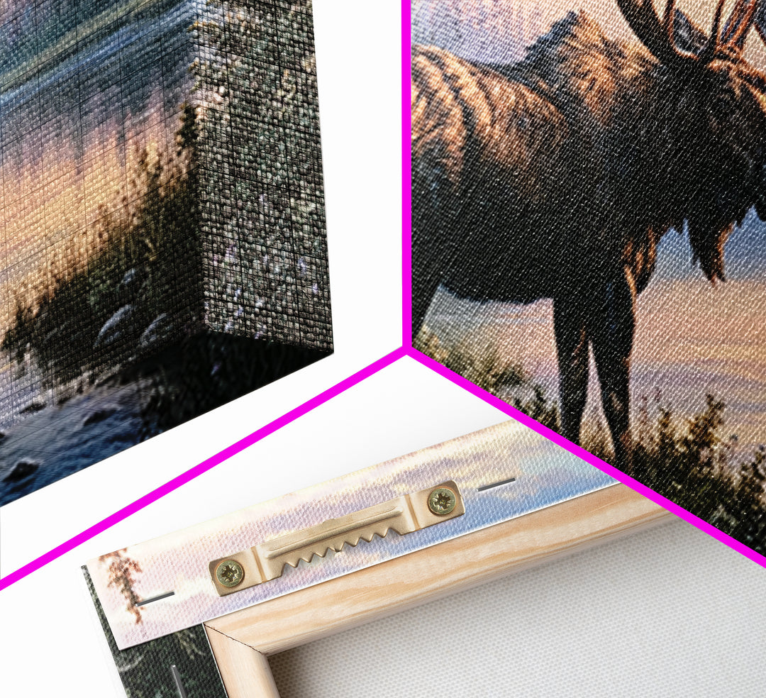 Moose Standing by a Quiet Lake Canvas Print, Rustic Art, Oil Painting, Farmhouse Decor, Fine Art, Rustic, Modern Art, RUS-2x1-53