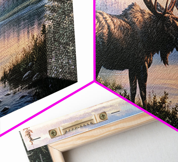 Moose Standing by a Quiet Lake Canvas Print, Rustic Art, Oil Painting, Farmhouse Decor, Fine Art, Rustic, Modern Art, RUS-2x1-53