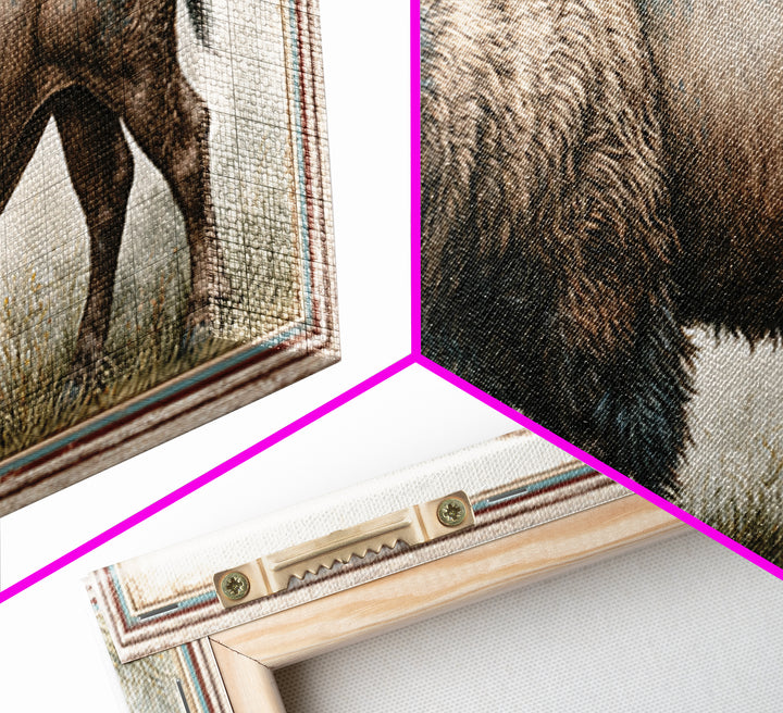 Buffalo Portrait with Western Texture Canvas Print, Rustic Art, Textured Painting, Farmhouse Decor, Fine Art, Rustic, RUS-2x1-66