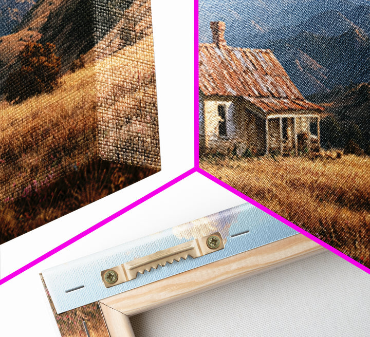 Mountain Cabin Landscape Canvas Print, Rustic Art, Farmhouse Wall Art, Farmhouse Decor, Fine Art, Rustic, Statement Artwork, RUS-2x1-71