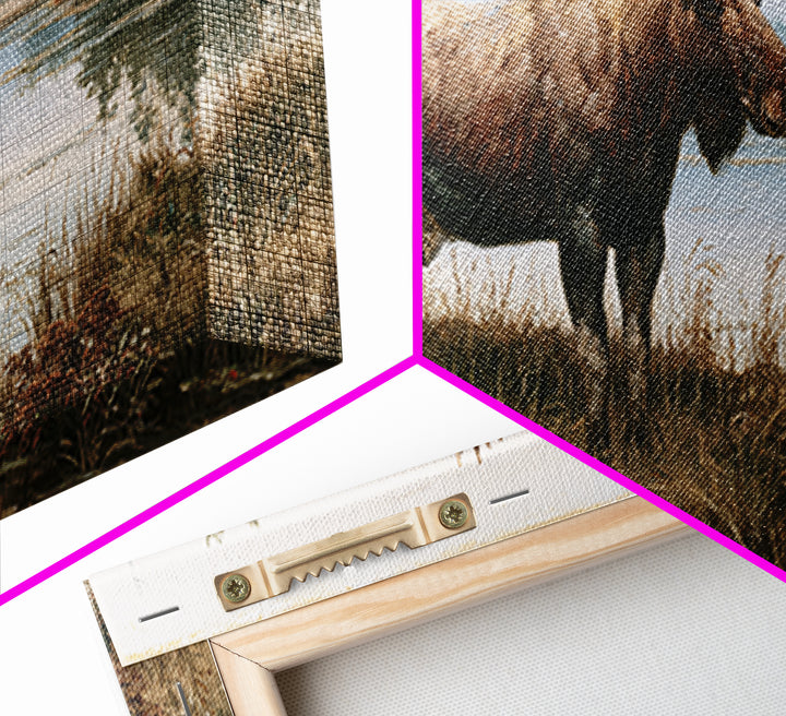 Moose Standing by a Quiet Lake Canvas Print, Rustic Art, Oil Painting, Farmhouse Decor, Fine Art, Rustic, Modern Art, RUS-2x1-77