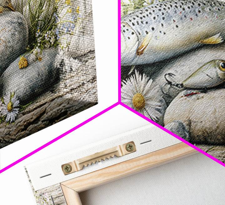 Trout Fishing Lure and River Stones Canvas Print, Rustic Art, Wall Art, Farmhouse Decor, Fine Art, Rustic, Living Room Decor, RUS-2x1-82