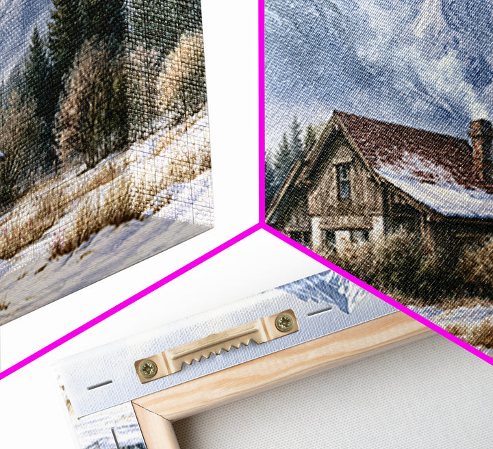 Winter Mountain Scene Framed Canvas Print, Rustic Art, Printable Wall Art, Farmhouse Decor, Watercolor Art, Rustic, Wood Art, RUS-2x1-91