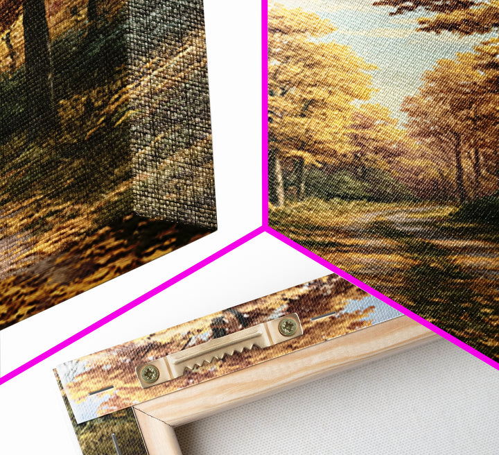 Forest Path with Golden Autumn Leaves Framed Canvas Print, Rustic Art, Statement Artwork, Farmhouse Decor, Fine Art, Rustic, RUS-2x3-2