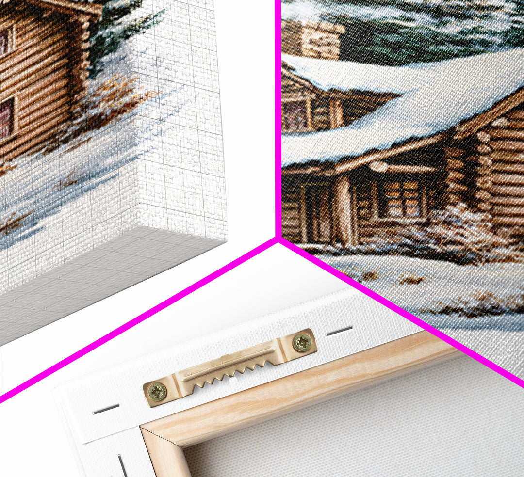 Log Cabin with Snowy Pines Canvas Print, Rustic Art, Luxury Decor, Farmhouse Decor, Fine Art, Rustic, Printable Wall Art, RUS-2x3-23