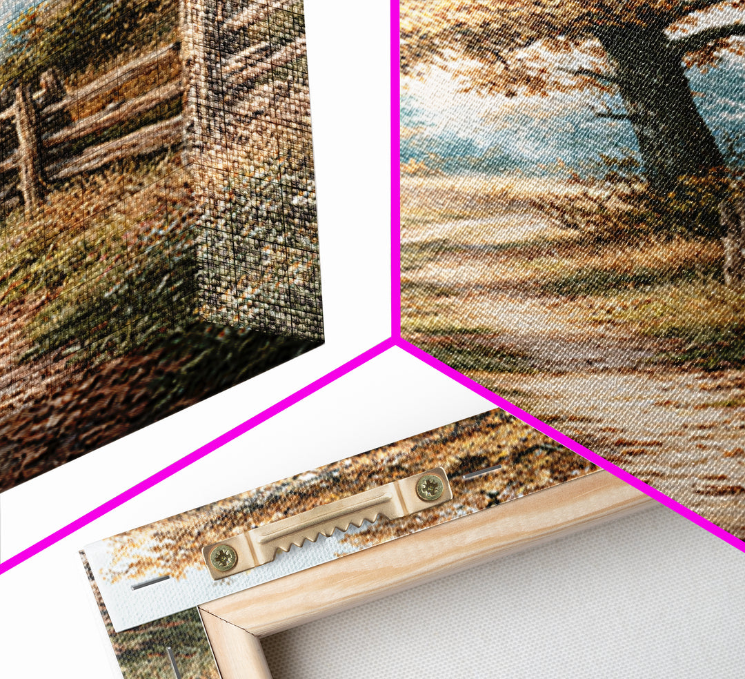 Forest Path with Golden Autumn Leaves Framed Canvas Print, Rustic Art, Statement Artwork, Farmhouse Decor, Fine Art, Rustic, RUS-2x3-26