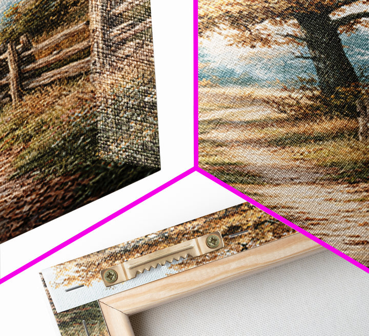 Forest Path with Golden Autumn Leaves Framed Canvas Print, Rustic Art, Statement Artwork, Farmhouse Decor, Fine Art, Rustic, RUS-2x3-26