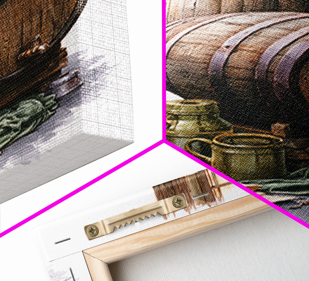 Whiskey Barrel and Leather Still Life Framed Canvas Print, Rustic Art, Room Decor, Farmhouse Decor, Oil Painting, Rustic, RUS-2x3-51