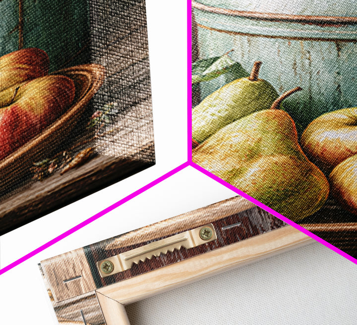 Rustic Pear and Apple Still Life Framed Canvas Print, Rustic Art, Printable Wall Art, Farmhouse Decor, Oil Painting, Rustic, RUS-2x3-53