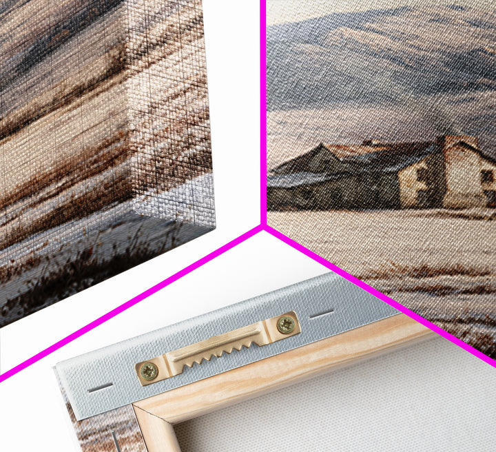 Winter Mountain Scene Framed Canvas Print, Rustic Art, Textured Painting, Farmhouse Decor, Oil Painting, Rustic, Digital Print, RUS-2x3-55