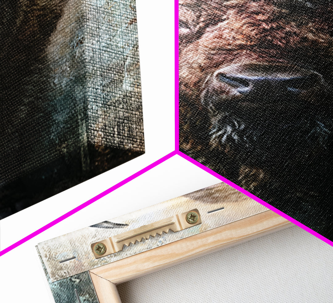 Buffalo Portrait with Western Texture Framed Canvas Print, Rustic Art, Boho Decor, Farmhouse Decor, Fine Art, Rustic, RUS-2x3-6
