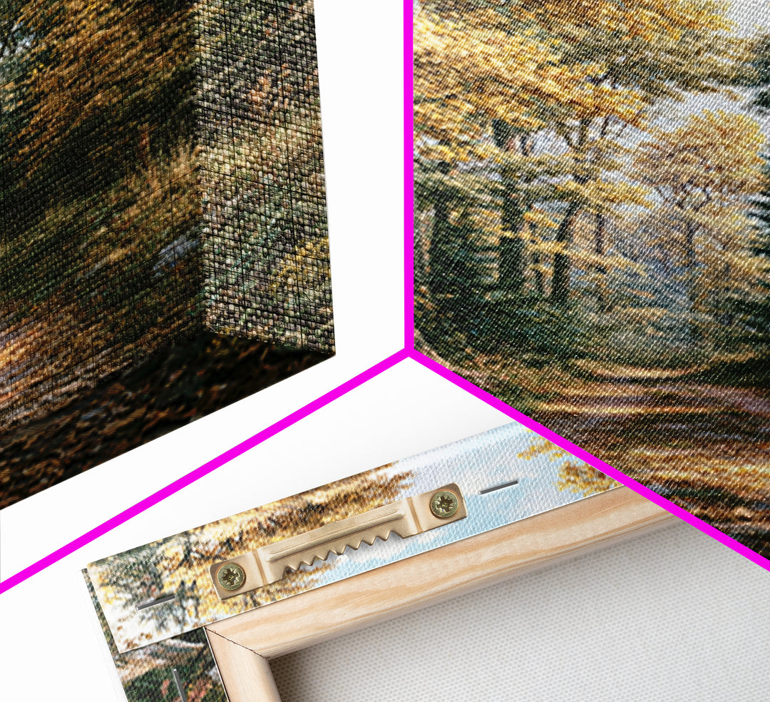 Forest Path with Golden Autumn Leaves Framed Canvas Print, Rustic Art, Painting, Farmhouse Decor, Rustic, Boho Wall Art, RUS-2x3-74