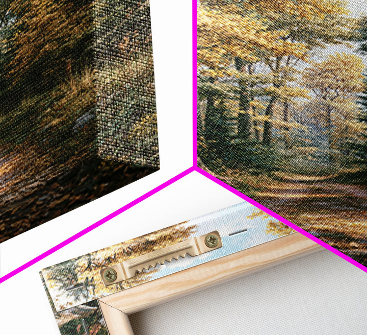 Forest Path with Golden Autumn Leaves Framed Canvas Print, Rustic Art, Painting, Farmhouse Decor, Rustic, Boho Wall Art, RUS-2x3-74