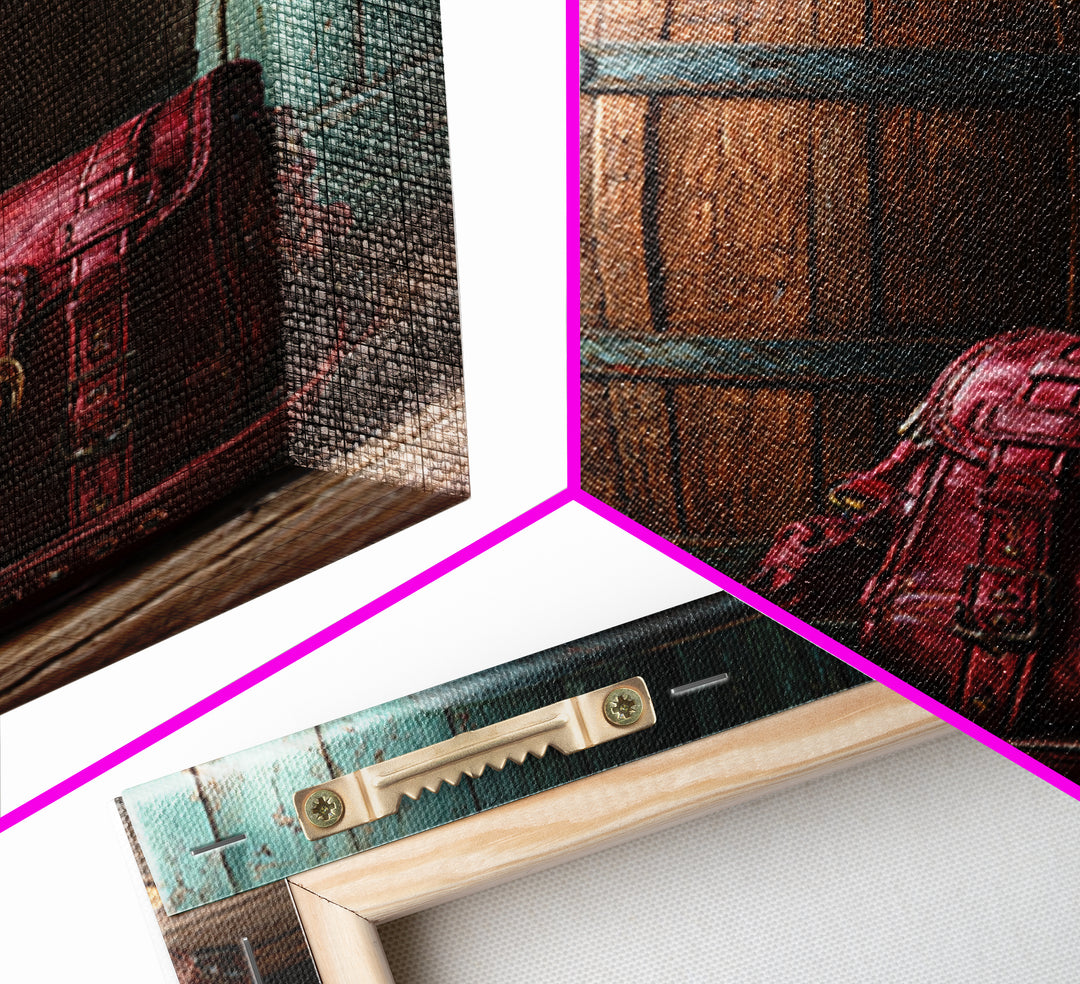 Whiskey Barrel and Leather Still Life Framed Canvas Print, Rustic Art, Printable Wall Art, Farmhouse Decor, Fine Art, Rustic, RUS-2x3-75