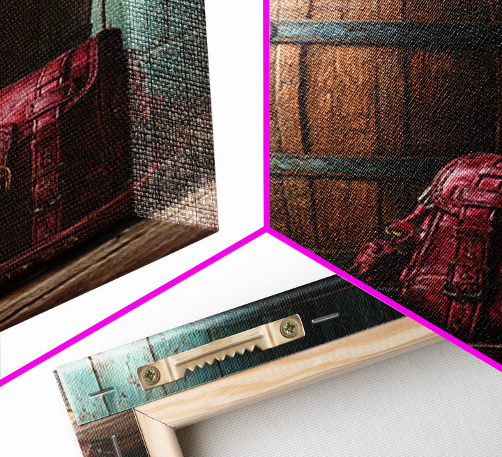 Whiskey Barrel and Leather Still Life Framed Canvas Print, Rustic Art, Printable Wall Art, Farmhouse Decor, Fine Art, Rustic, RUS-2x3-75