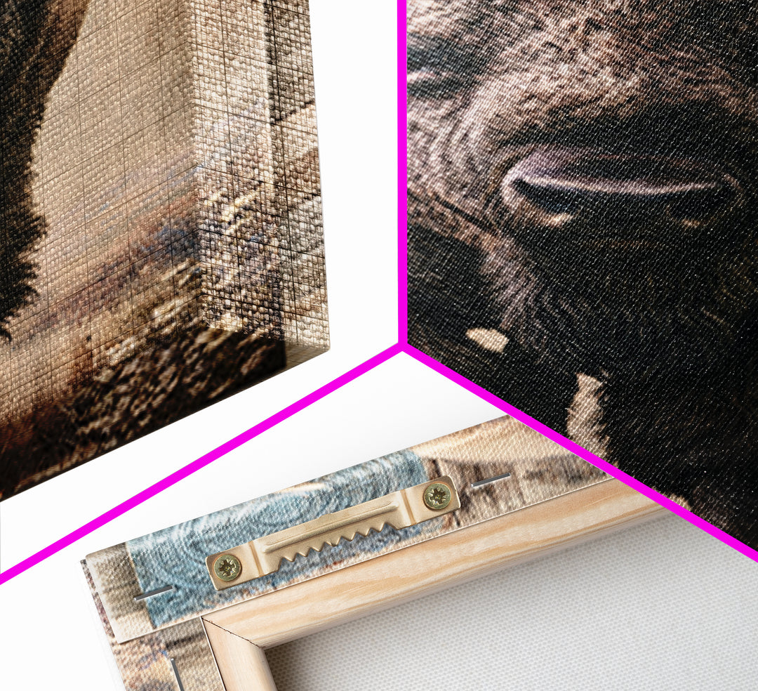 Buffalo Portrait with Western Texture Framed Canvas Print, Rustic Art, Digital Prints, Farmhouse Decor, Oil Painting, Rustic, RUS-2x3-78