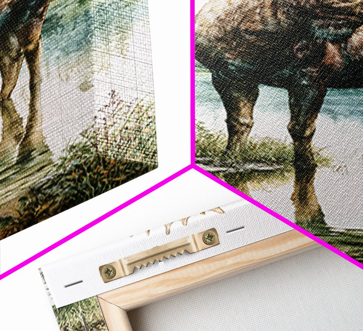 Moose Standing by a Quiet Lake Framed Canvas Print, Rustic Art, Boho Wall Art, Farmhouse Decor, Rustic, Downloadable Art, RUS-2x3-89