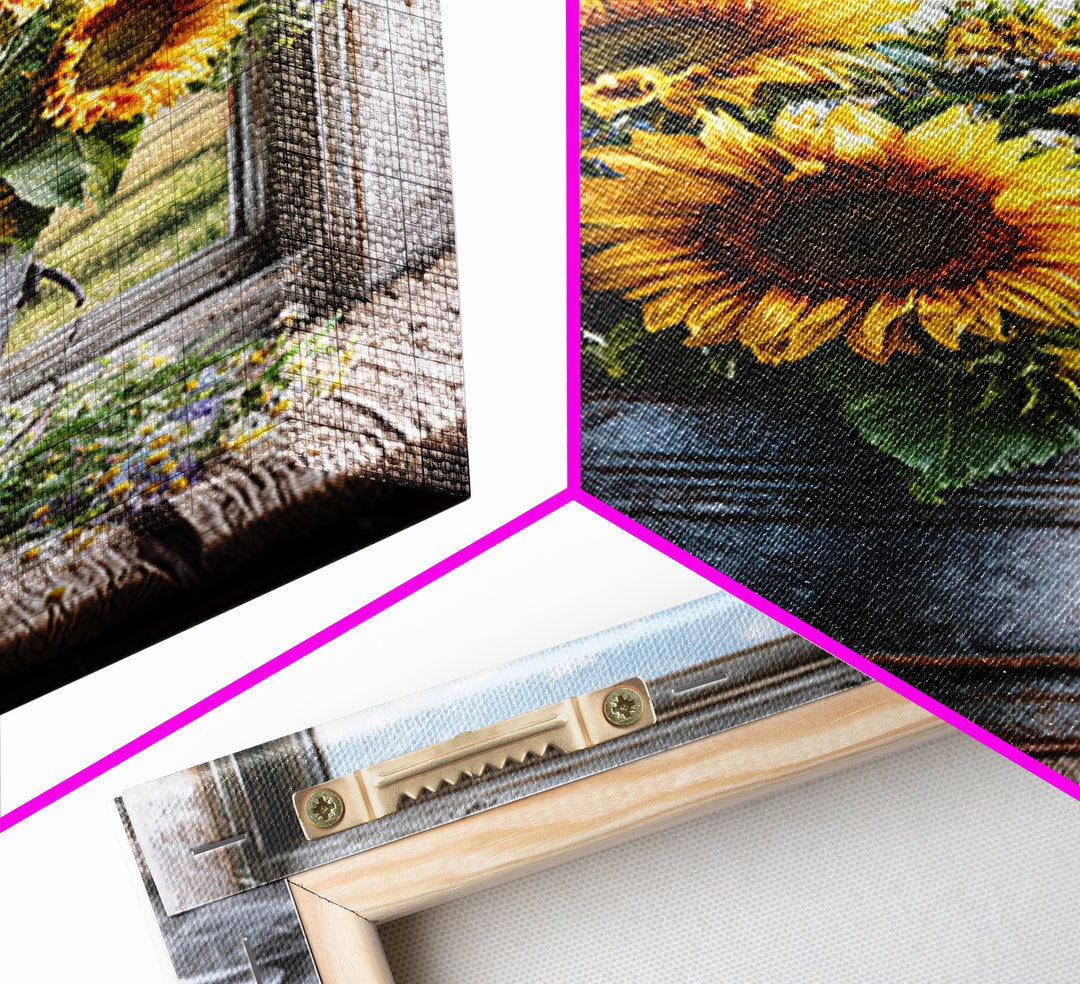 Sunflowers in a Metal Bucket Framed Canvas Print, Rustic Art, Gallery Decor, Farmhouse Decor, Fine Art, Rustic, RUS-2x3-92
