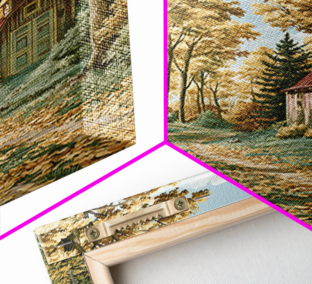 Forest Path with Golden Autumn Leaves Framed Canvas Print, Rustic Art, Painting, Farmhouse Decor, Rustic, Boho Wall Art, RUS-2x3-98