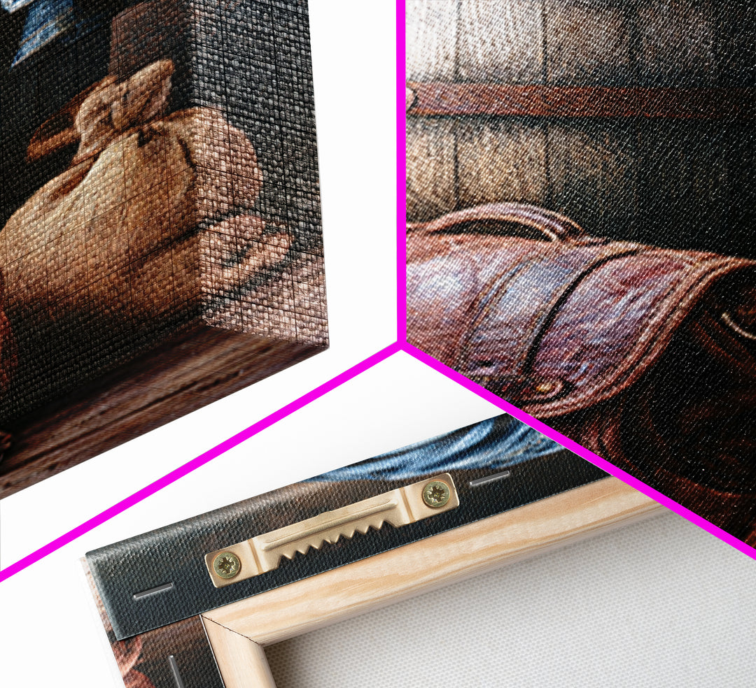 Whiskey Barrel and Leather Still Life Canvas Print, Rustic Art, Farmhouse Decor, Rustic, Gallery Wall Art, Landscape Wall Art, RUS-2x3-99