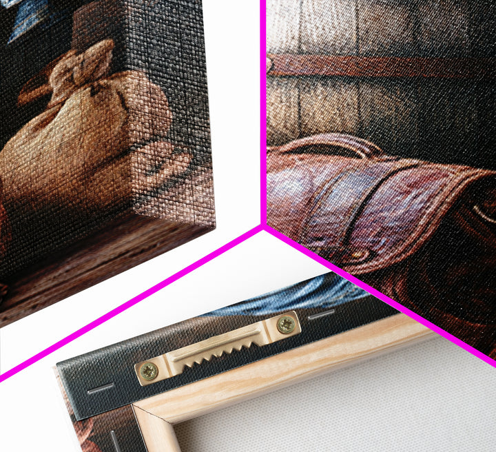 Whiskey Barrel and Leather Still Life Canvas Print, Rustic Art, Farmhouse Decor, Rustic, Gallery Wall Art, Landscape Wall Art, RUS-2x3-99