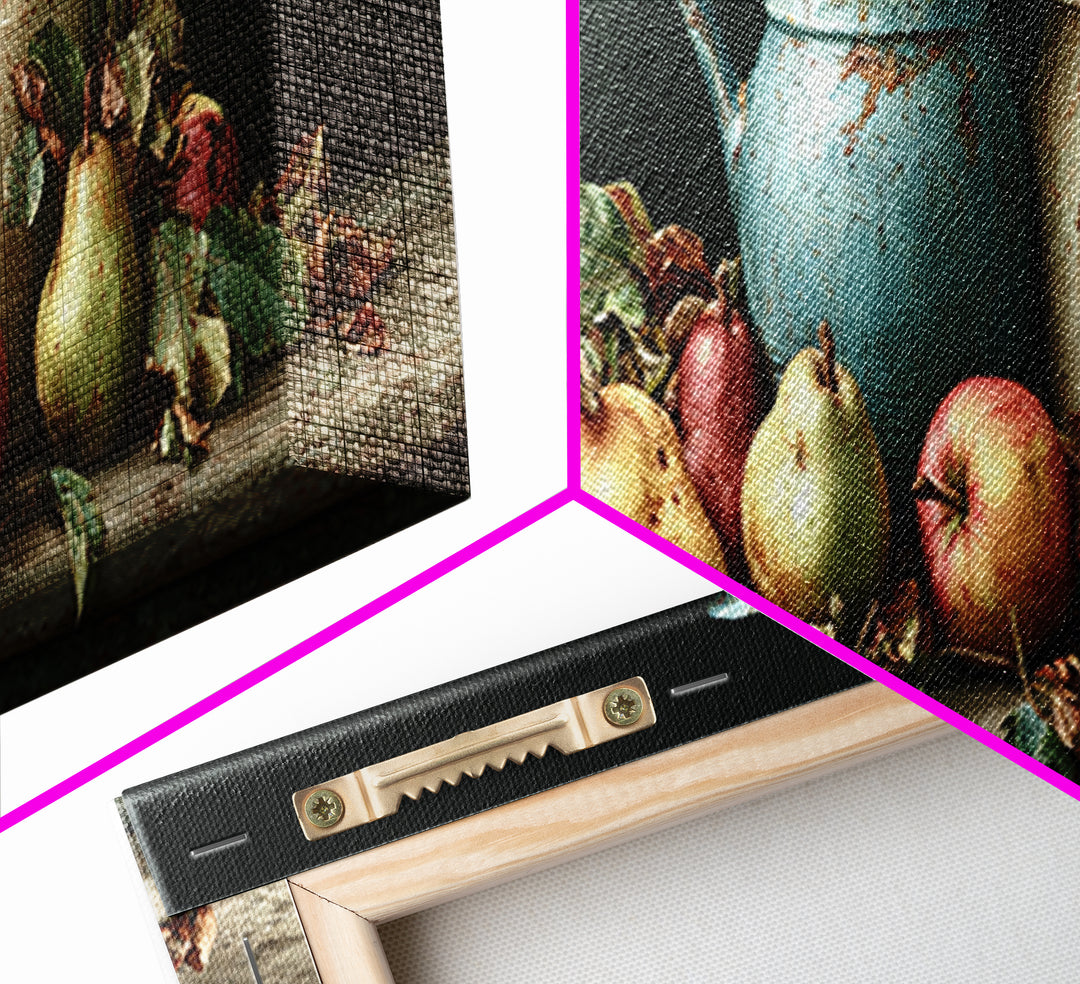 Rustic Pear and Apple Still Life Framed Canvas Print, Rustic Art, 3d Wall Art, Farmhouse Decor, Watercolor Art, Rustic, RUS-3x1-37