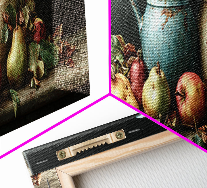 Rustic Pear and Apple Still Life Framed Canvas Print, Rustic Art, 3d Wall Art, Farmhouse Decor, Watercolor Art, Rustic, RUS-3x1-37