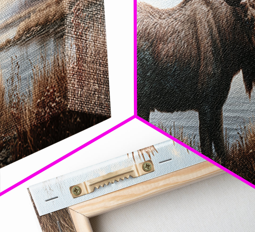 Moose Standing by a Quiet Lake Canvas Print, Rustic Art, Wood Art, Farmhouse Decor, Fine Art, Rustic, Wall Decor, Neutral Decor, RUS-3x1-49