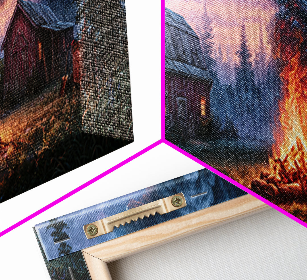 Campfire under a Starry Sky Canvas Print, Rustic Art, Printable Art, Farmhouse Decor, Watercolor Art, Rustic, RUS-3x1-50