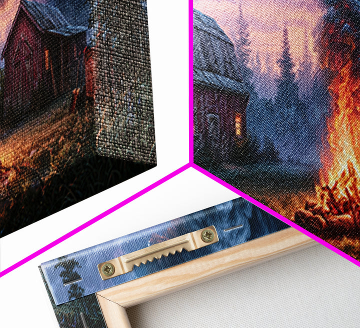 Campfire under a Starry Sky Canvas Print, Rustic Art, Printable Art, Farmhouse Decor, Watercolor Art, Rustic, RUS-3x1-50