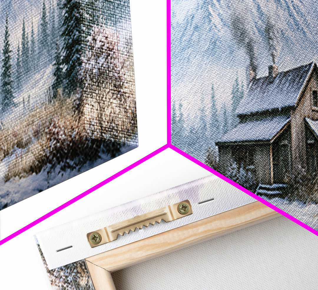 Winter Mountain Scene Framed Canvas Print, Rustic Art, Room Decor, Farmhouse Decor, Fine Art, Rustic, Oil Painting, RUS-3x1-63