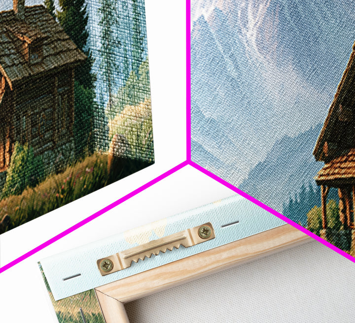 Mountain Cabin Landscape Framed Canvas Print, Rustic Art, Oil Painting, Farmhouse Decor, Fine Art, Rustic, Modern Art, RUS-3x1-67