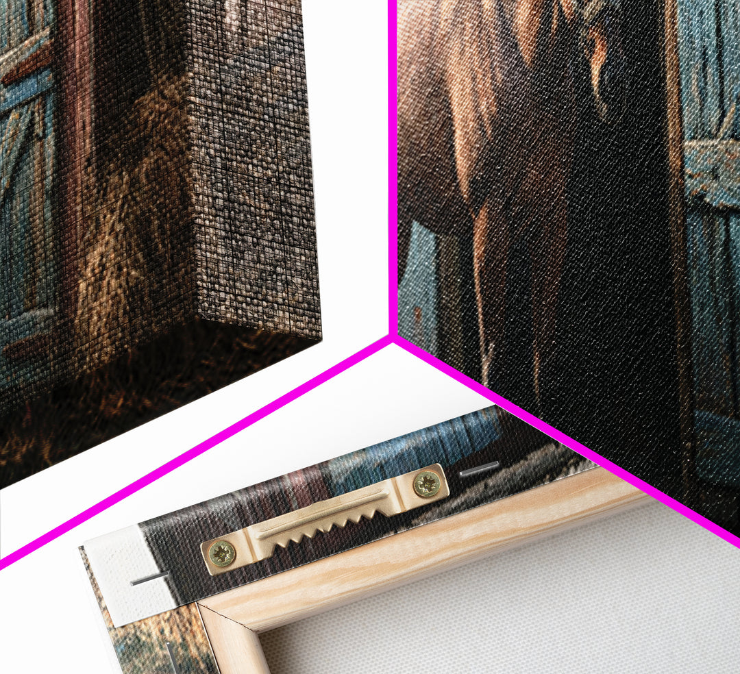 Brown Horse Portrait Framed Canvas Print, Rustic Art, Portrait Painting, Farmhouse Decor, Fine Art, Rustic, Boho Decor, RUS-3x1-69