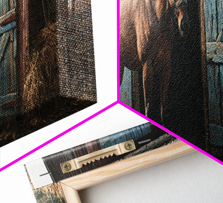 Brown Horse Portrait Framed Canvas Print, Rustic Art, Portrait Painting, Farmhouse Decor, Fine Art, Rustic, Boho Decor, RUS-3x1-69