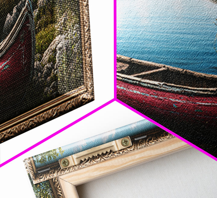 Old Canoe Pulled Onto a Lake Shore Framed Canvas Print, Rustic Art, Painting, Farmhouse Decor, Fine Art, Rustic, Boho Wall Art, RUS-3x1-84