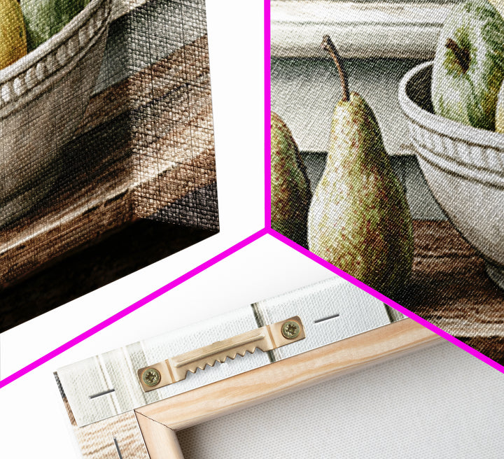 Rustic Pear and Apple Still Life Canvas Print, Rustic Art, Eclectic Wall Art, Farmhouse Decor, Oil Painting, Rustic, RUS-3x1-85