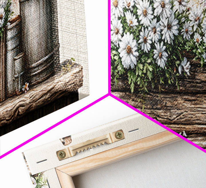 Weathered Barn Wood and Wildflower Still Life Framed Canvas Print, Rustic Art, Living Room Art, Farmhouse Decor, Rustic, RUS-3x1-89