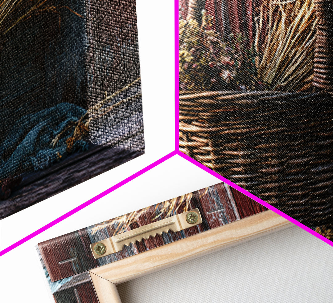 Handwoven Basket with Dried Grasses Framed Canvas Print, Rustic Art, Modern Decor, Farmhouse Decor, Oil Painting, Rustic, RUS-3x2-100