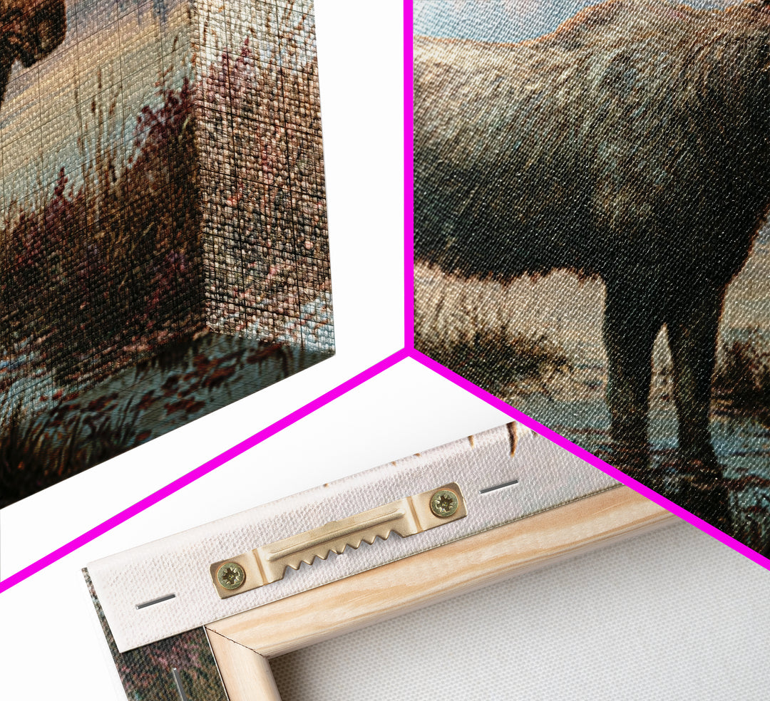 Moose Standing by a Quiet Lake Framed Canvas Print, Rustic Art, Boho Wall Art, Farmhouse Decor, Rustic, Downloadable Art, RUS-3x2-13