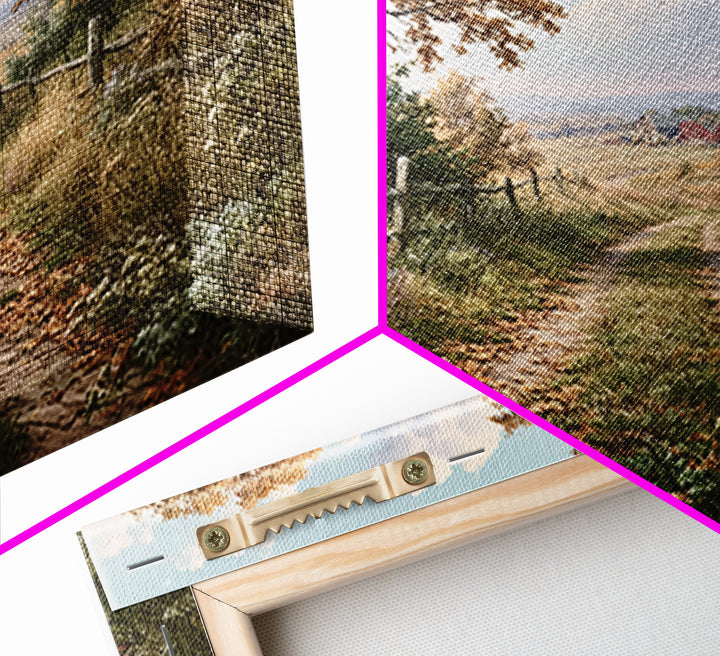 Forest Path with Golden Autumn Leaves Canvas Print, Rustic Art, Digital Print, Farmhouse Decor, Rustic, Landscape Painting, RUS-3x2-22