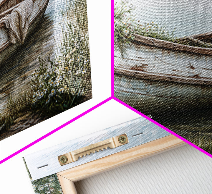 Old Canoe Pulled Onto a Lake Shore Canvas Print, Rustic Art, Landscape Painting, Farmhouse Decor, Rustic, Modern Decor, RUS-3x2-48