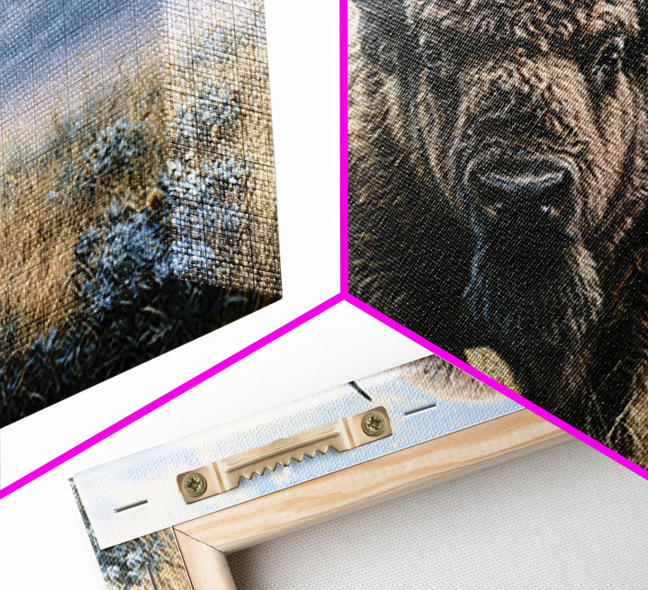 Buffalo Portrait with Western Texture Framed Canvas Print, Rustic Art, Boho Wall Art, Farmhouse Decor, Fine Art, Rustic, RUS-3x2-50