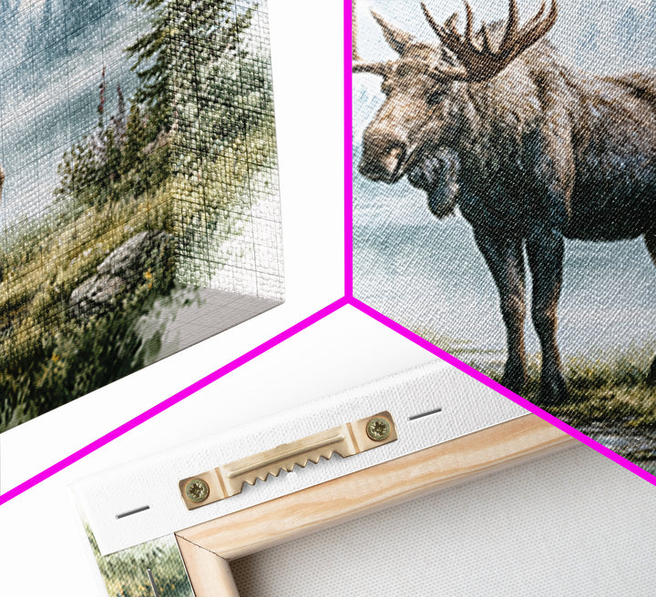Moose Standing by a Quiet Lake Canvas Print, Rustic Art, Landscape Painting, Farmhouse Decor, Fine Art, Rustic, Modern Decor, RUS-3x2-61
