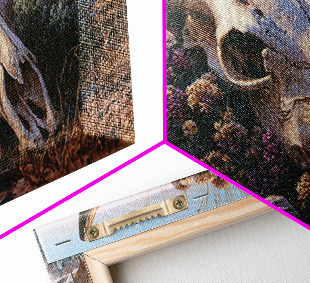 Cow Skull with Desert Flowers Framed Canvas Print, Rustic Art, Farmhouse Wall Art, Farmhouse Decor, Fine Art, Rustic, RUS-3x2-69