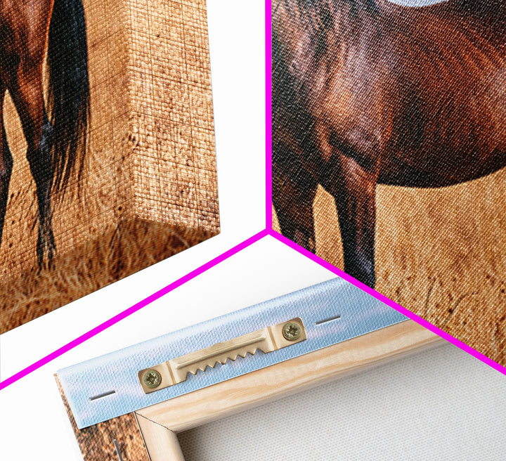 Brown Horse Portrait Framed Canvas Print, Rustic Art, Landscape Wall Art, Farmhouse Decor, Oil Painting, Rustic, Luxury Decor, RUS-3x2-81