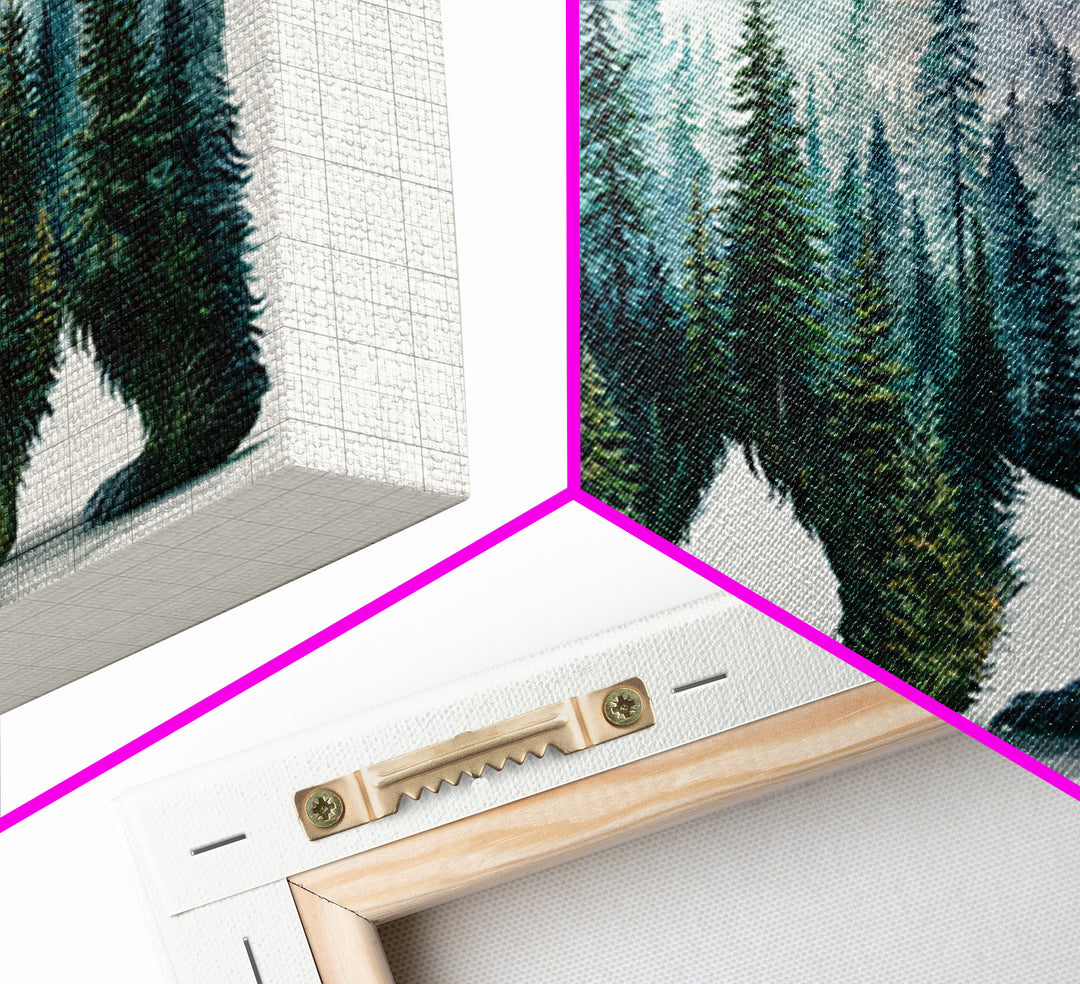 Bear Silhouette Among Pine Trees Canvas Print, Rustic Art, Wall Art, Farmhouse Decor, Fine Art, Rustic, Living Room Decor, RUS-3x2-83