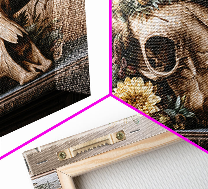 Cow Skull with Desert Flowers Canvas Print, Rustic Art, Living Room Art, Farmhouse Decor, Oil Painting, Rustic, RUS-3x2-93