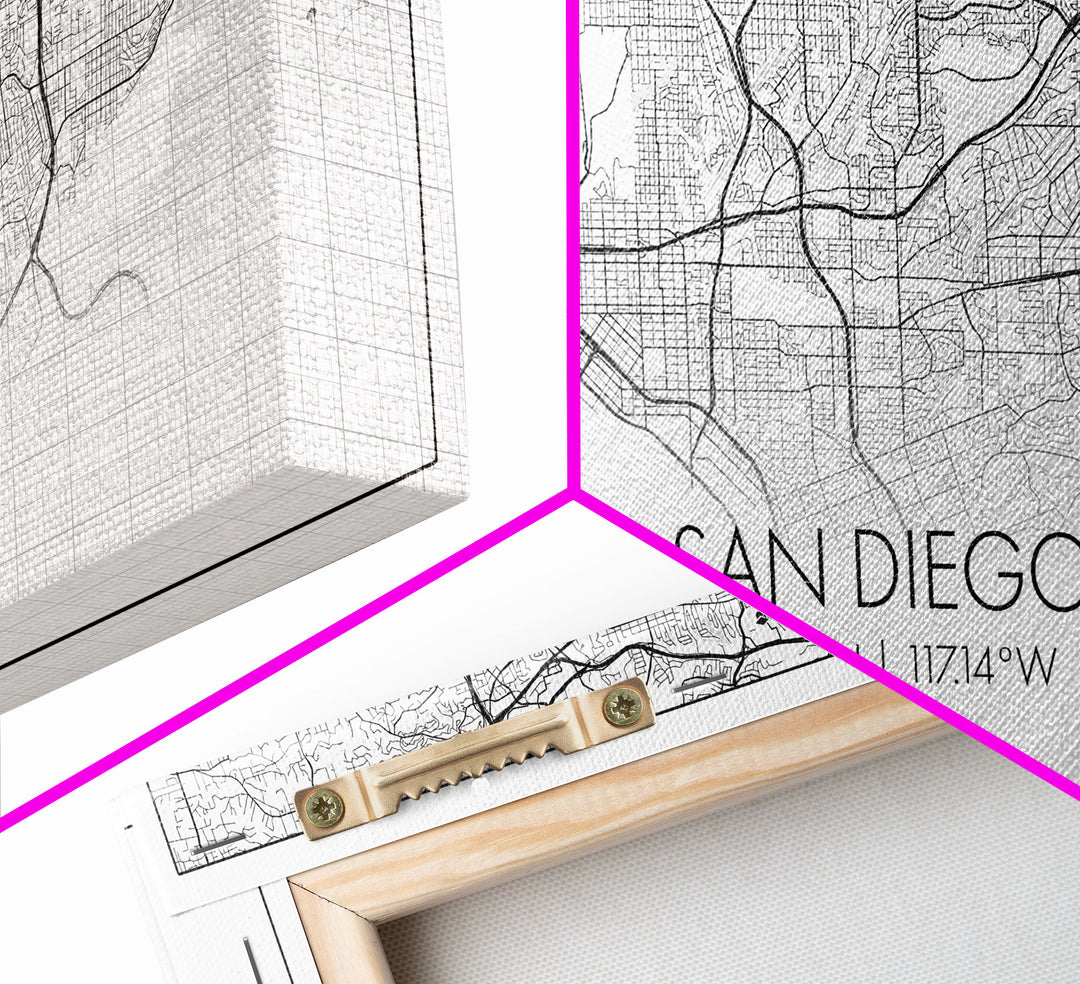 San Diego City Map, California Art, Map Print, Modern Wall Art, Wall Art, Canvas Art, Home Décor Prints, Friendship Gift, Horizontal Art