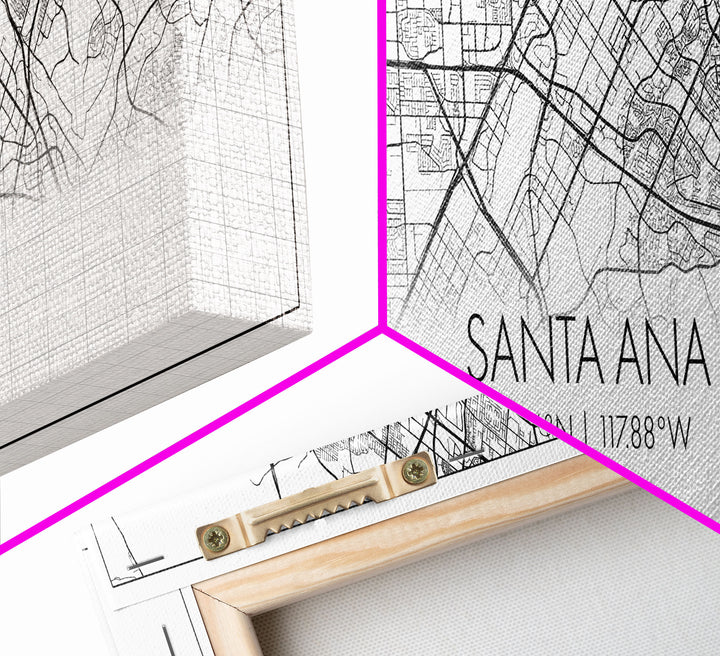 Panoramic Santa Ana City Map, California Art, Map Print, Minimalist Wall Art, Canvas Art, Housewarming Gift, Street Map Art, Closing Gift
